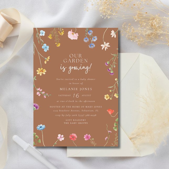 Wildblomma Flicka Baby Shower Inbjudningar (Wildflower Baby Girl Baby Shower Invitation)