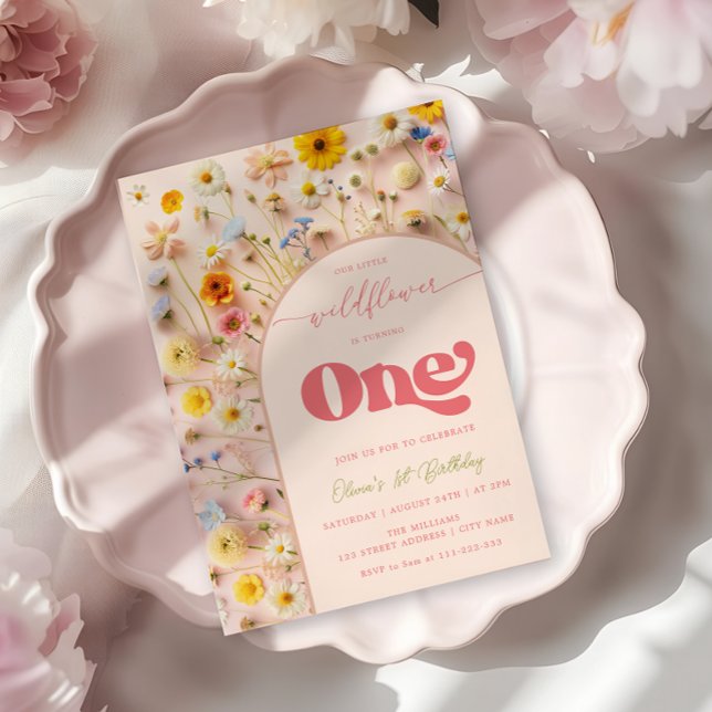 Wildblomma Första födelsedag Inbjudningar (Skapare uppladdad)
