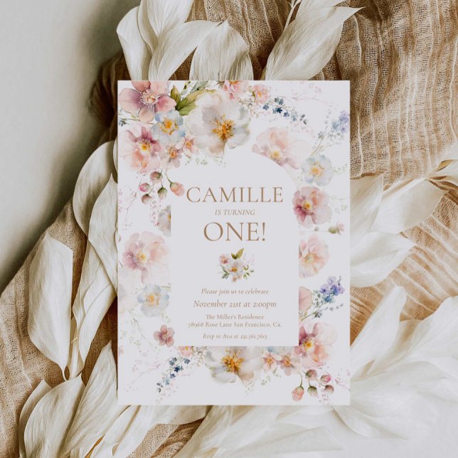 Wildblomma Garden 1:a födelsedagsinbjudan Inbjudningar (Skapare uppladdad)