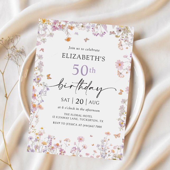 Wildblomma Garden 50:e Födelsedagsfest inbjudan (Skapare uppladdad)