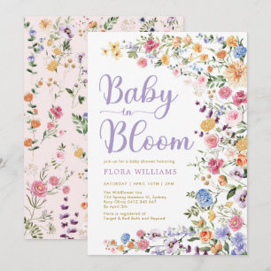 Wildblomma Garden Baby i Bloom Flicka Shower Inbjudningar