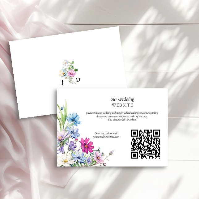 Wildblomma Garden Blommigt Bröllop webbplats QR-ko Tilläggskort (Wedding Website Card with qr code from the Wildflower Garden Wedding Collection by Darling & May)