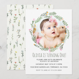 Wildblomma Garden Girl 1st Birthday Inbjudningar