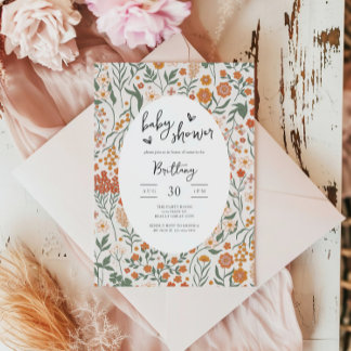 Wildblomma Garden Party Kön Neutral Baby Shower Inbjudningar