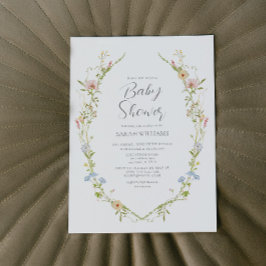 Wildblomma Garden Vintage Watercolor Baby Shower Inbjudningar
