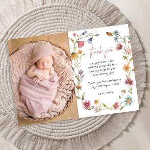 Wildblomma Girl 1st Birthday Tack Inbjudningar