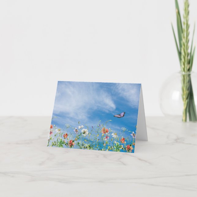 Wildblomma Gräns och Butterfly Anteckningskort (Framsida)