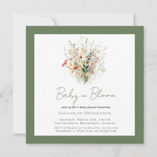 Wildblomma Grönt Garden Baby i Bloom Baby Shower Inbjudningar