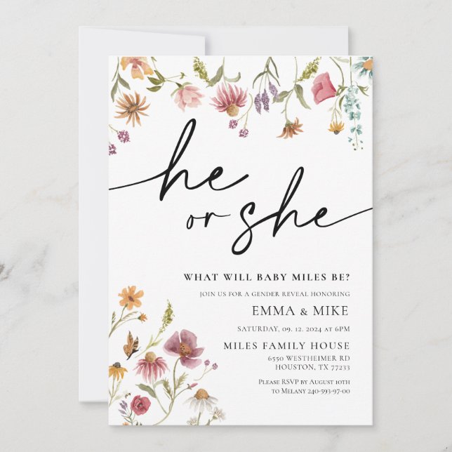 Wildblomma Han eller hon Gender inbjudan till avvi (Framsida)