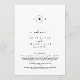 Wildblomma Hand-Drawn Monogram Bröllop Itinerary Program