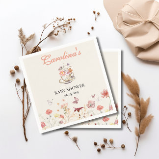 Wildblomma i baby brinner party babydusch i te pappersservett