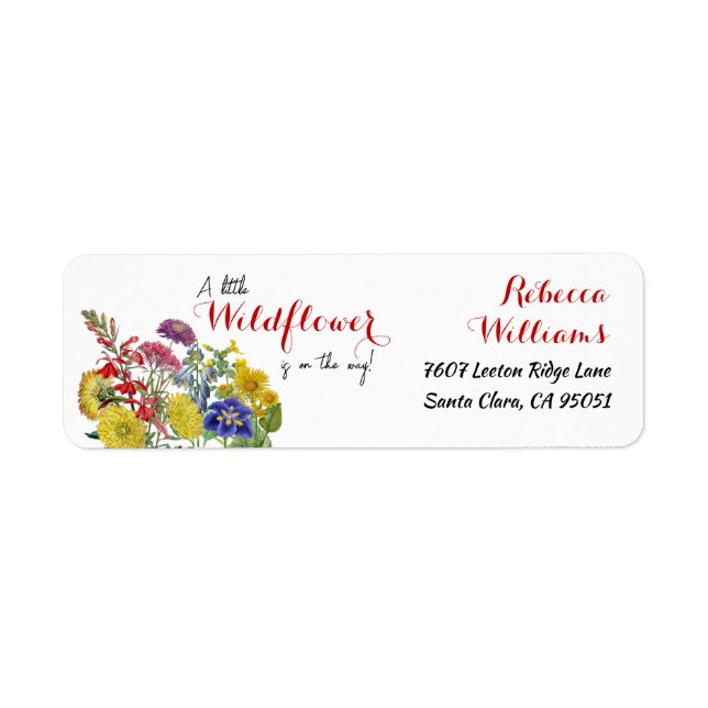 Wildblomma i Bloom Blommigt Baby Shower Adress Returadress Etikett (Framsidan)