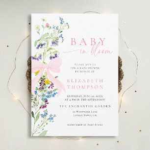Wildblomma i Bloom Garden Bow Girl Baby Shower Inbjudningar