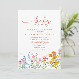 Wildblomma i Bloom Teal Orange Girl Baby Shower Inbjudningar