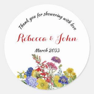 Wildblomma i Bloom Watercolor Blommigt Baby Shower Runt Klistermärke