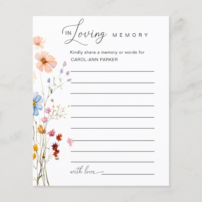 Wildblomma "In Loving Memory", begravning (Framsida)