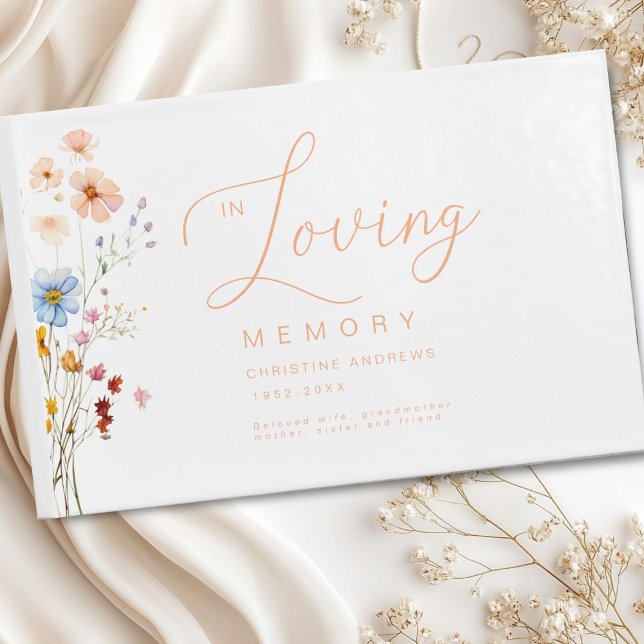 Wildblomma "In Loving Memory", begravning Gästböcker (Wildflower "In Loving Memory" Funeral Guest Book)