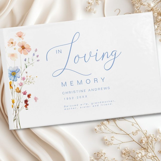 Wildblomma "In Loving Memory", begravning Gästböcker (Wildflower "In Loving Memory" Funeral Guest Book)
