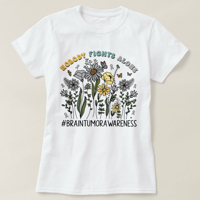 Wildblomma Ingen slåss mot Ensam Brain Tumor T Shirt (Design framsida)