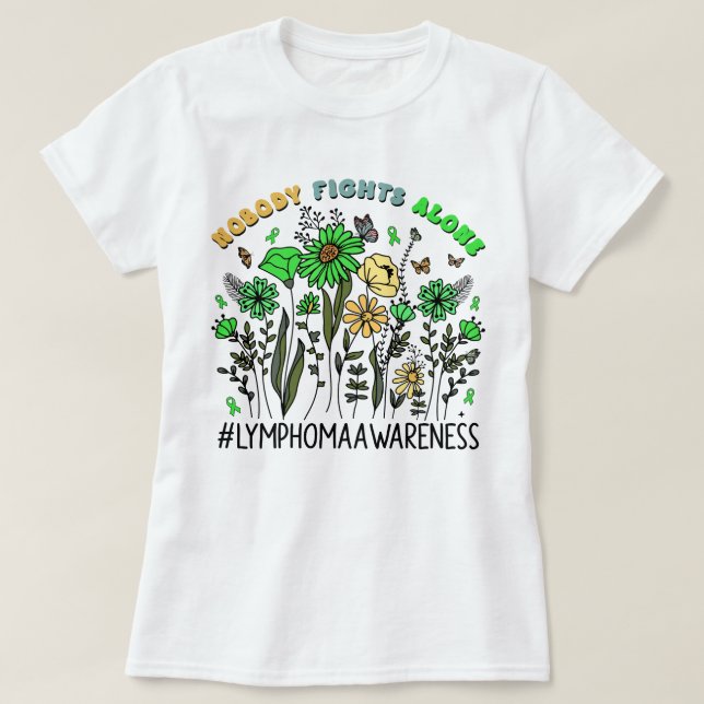 Wildblomma Ingen slåss mot Ensam Lymphoma Awarenes T Shirt (Design framsida)
