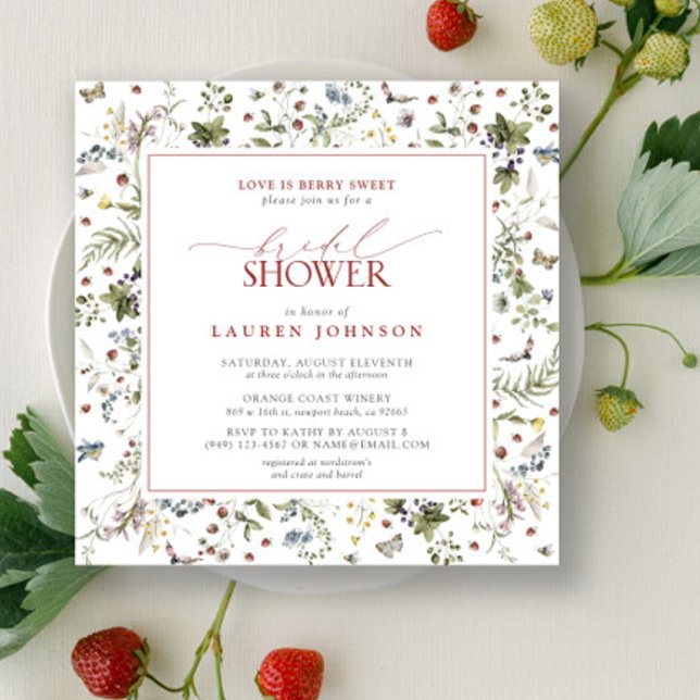 Wildblomma Kärlek är Berry Sweet Red Möhippa Inbjudningar (Bridal Shower Invitation!)