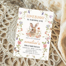 Wildblomma lite Bunny Girl 1:a födelsedagsinbjudan