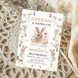 Wildblomma lite Bunny Girl 1:a födelsedagsinbjudan Inbjudningar