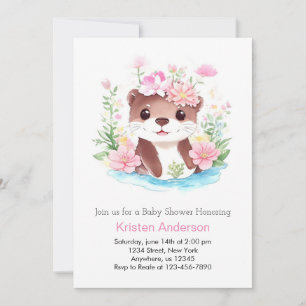 Wildblomma Magic Otter Rosa Girl Baby Shower Inbjudningar