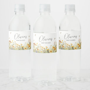 Wildblomma Mamma till Bee Baby Shower Vattenflaskor Etikett