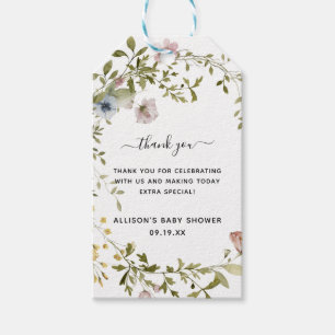 Wildblomma Märkre för babyskor med Tack Presentetikett