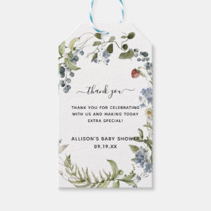 Wildblomma Märkre för babyskor med Tack Presentetikett