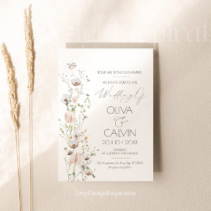 Wildblomma med minimalistisk bröllopsinbjudan inbjudningar
