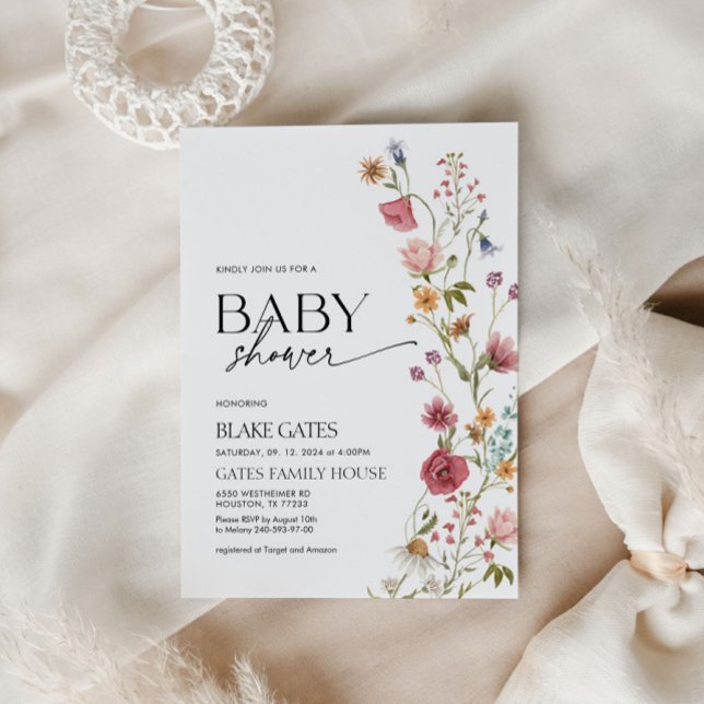 Wildblomma med vattenfärg för babyvisningsprogramm inbjudningar (Skapare uppladdad)