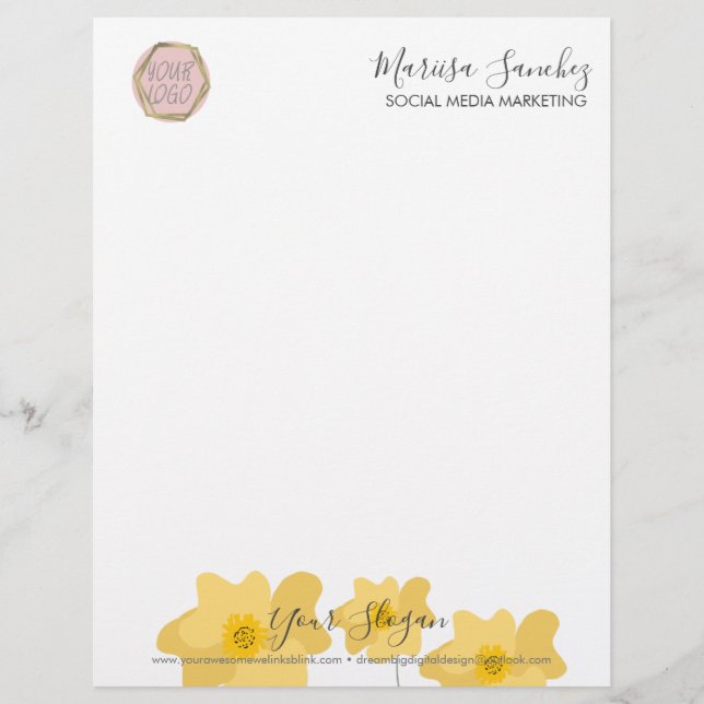 Wildblomma Namn Din Logotyp Letterhead Brevhuvud (Framsida)