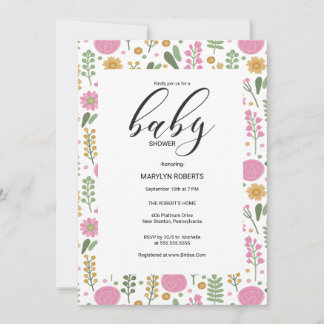Wildblomma Naturligt Bloom Ram Inbjudan Baby Showe