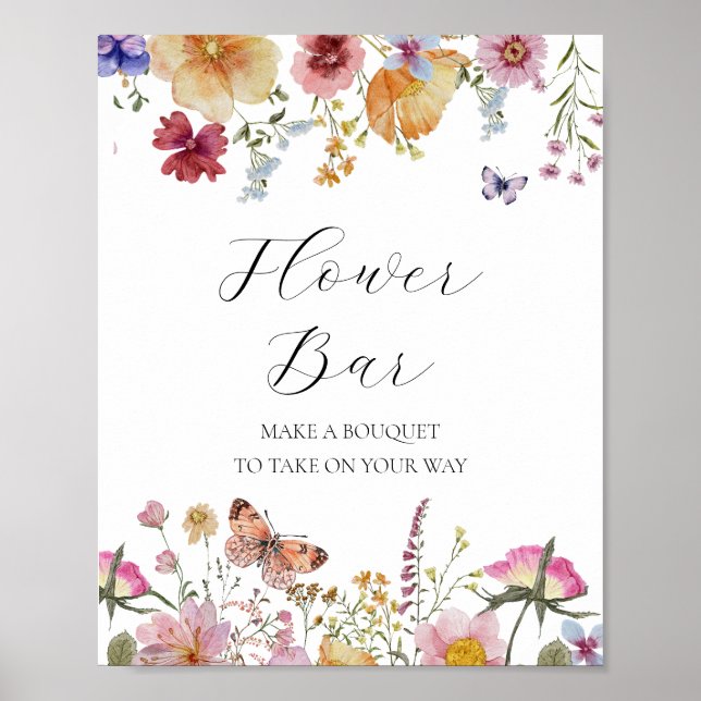Wildblomma och Butterflies Flower Bouquet Pub Sign Poster (Framsidan)