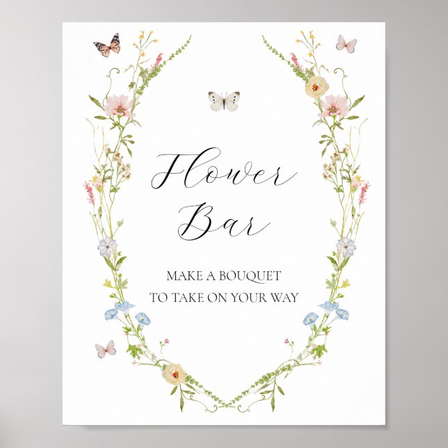 Wildblomma och Butterflies Flower Bouquet Pub Sign Poster (Framsidan)