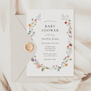 Wildblomma och Flaska WandeBaby Shower Inbjudningar