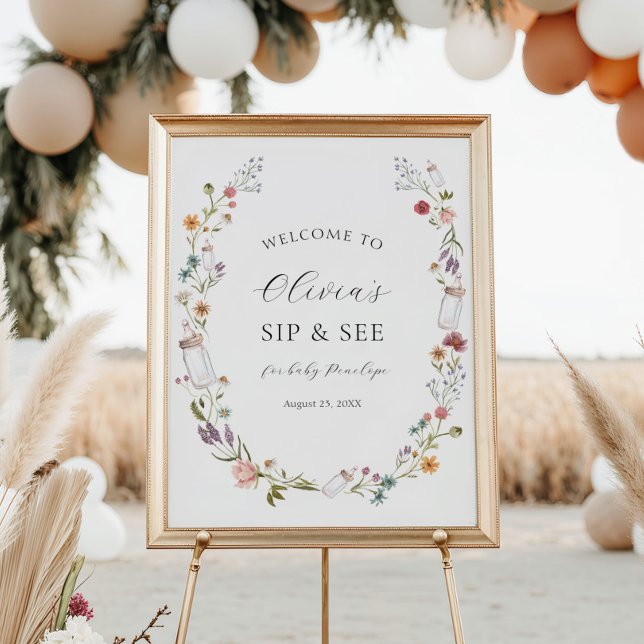 Wildblomma och Flaskor Baby Sip och se välkommen Poster (Skapare uppladdad)