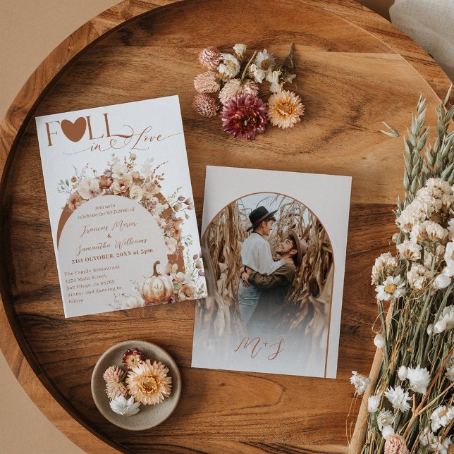 Wildblomma och Pumpkin Boho Chic Fall Wedding Inbjudningar (Skapare uppladdad)