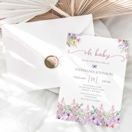 Wildblomma Oh Baby Rosa  Blommigt Baby Shower-inbj Inbjudningar
