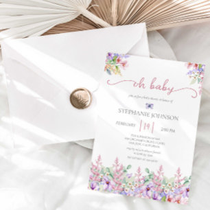 Wildblomma Oh Baby Rosa  Blommigt Baby Shower-inbj Inbjudningar