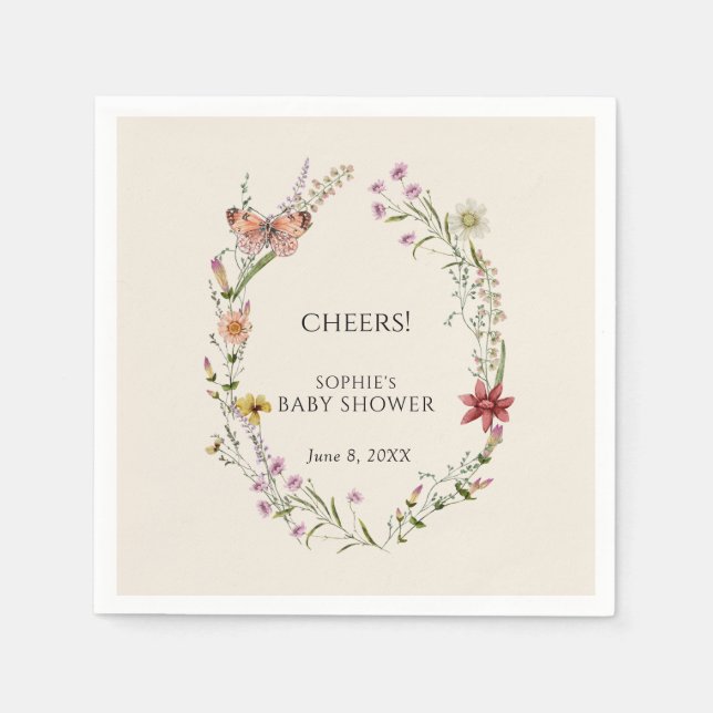 Wildblomma Önskemål A Baby Shower in Bloom Pappersservett (Framsidan)