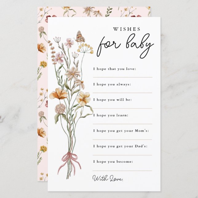 Wildblomma Önskemål för Baby Baby Shower Adapter (Fram/baksida)