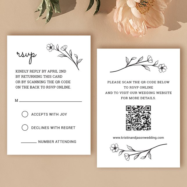 Wildblomma-OSA kort med QR-kod (Wildflower RSVP Card with QR Code)