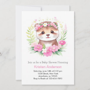 Wildblomma Otter Äventyr Awaits Girl Baby Shower Inbjudningar