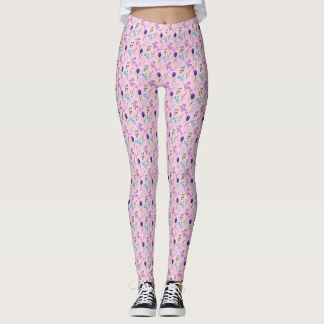 Wildblomma på rosa skriver ut allt-över-utskrift-l leggings (Framsida)