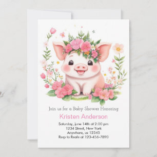 Wildblomma Piglet Äventyr Girl Baby Shower Inbjudningar