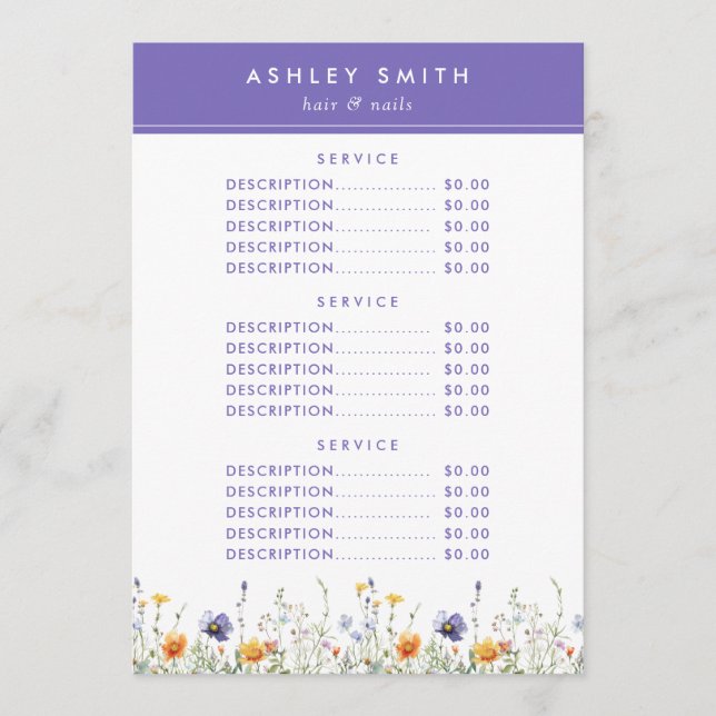 Wildblomma Pris Meny (Framsida)