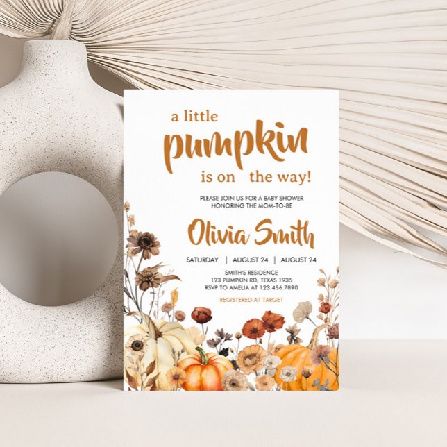 Wildblomma Pumpkin Baby Shower Inbjudningar (Wildflower Pumpkin Invitation)